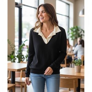 Chaps Women's Black V-Neck Angora Sweater Retro